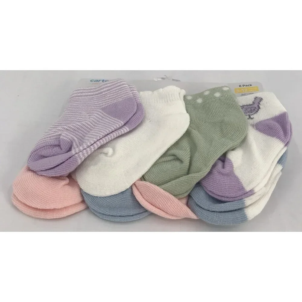 Carters Socks Baby Girls 3-12 Months 8 Pack‎ Pink Purple Green Blue